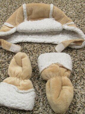 Infant Winter Sherpa Hat Mitten 2 Pc Set Trapper Style Size Boys 3-6M Brown Tan